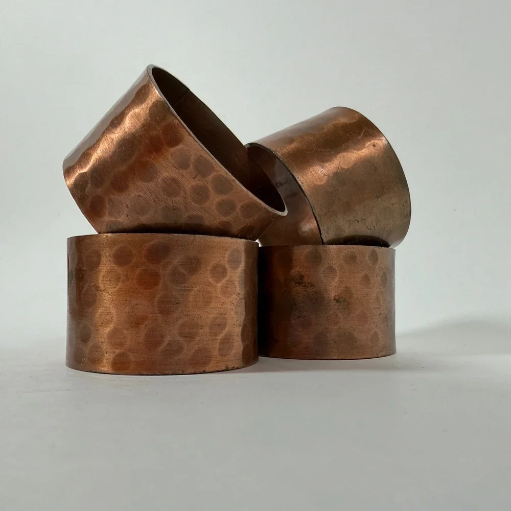 Vintage Hammered Copper Napkin Rings Set of 4 Rustic Farmhouse Table Decor
